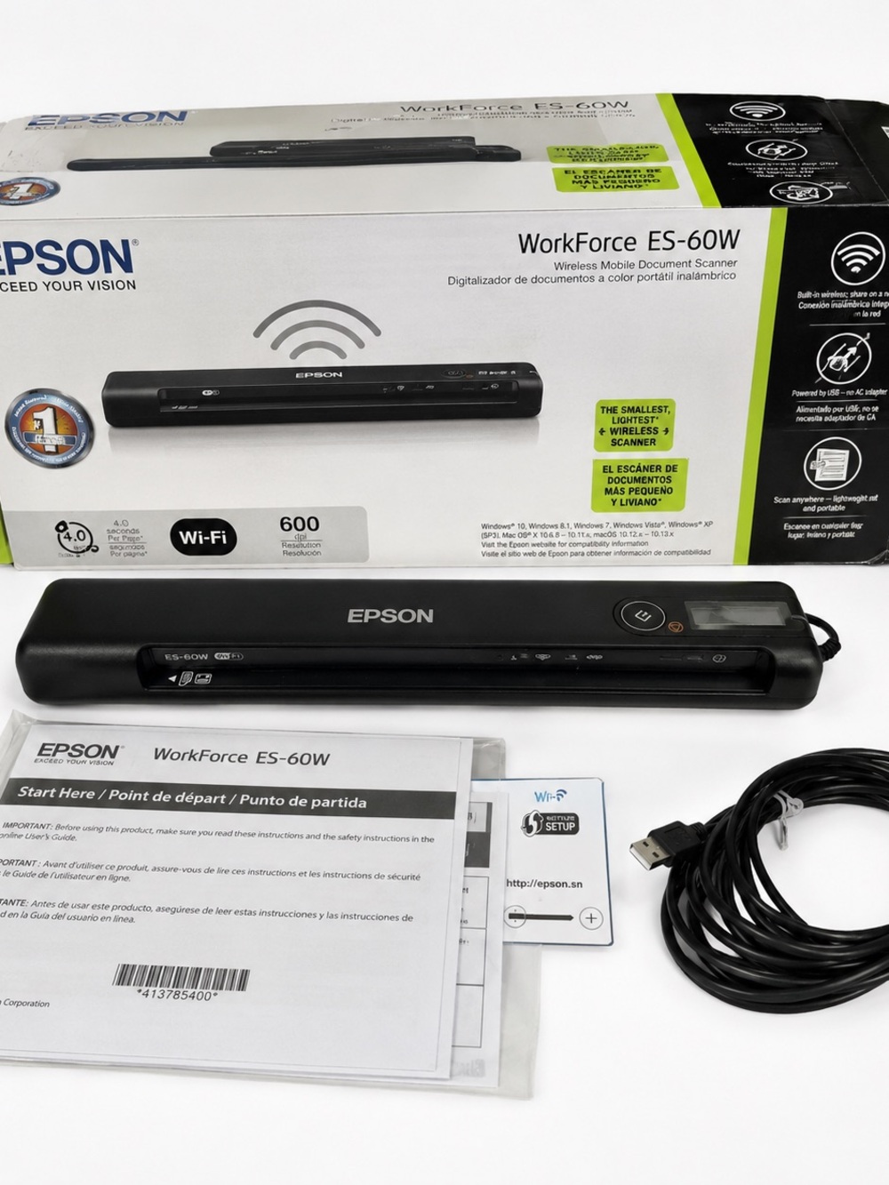 Epson WorkForce ES-60W Wireless Portable Document Scanner w/ Box